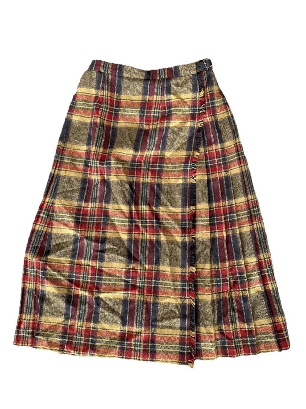 Vintage Pitlochry Plaid Scottish Wool Pleated Below Knee Herringbone Skirt 14
